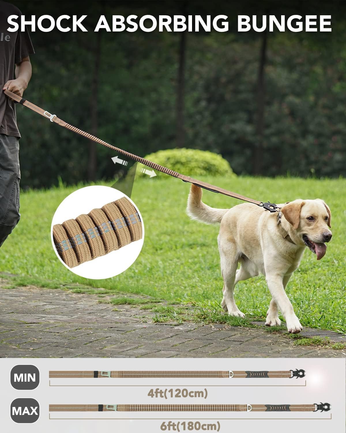 JOYTALE Shock Absorbing Bungee Heavy Duty Tactical Dog Leash with 2 Padded Handle