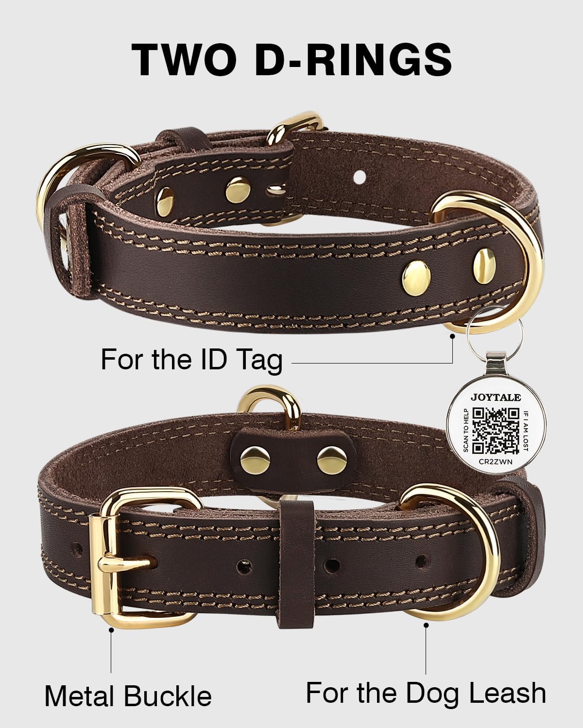 JOYTALE Genuine Leather Heavy Duty Soft and Durable Leather Collar