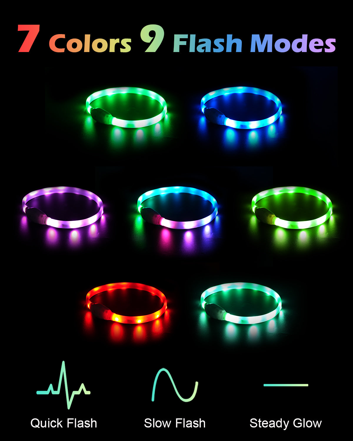 Joytale Rainproof Light Up LED Rechargeable Dog Collar