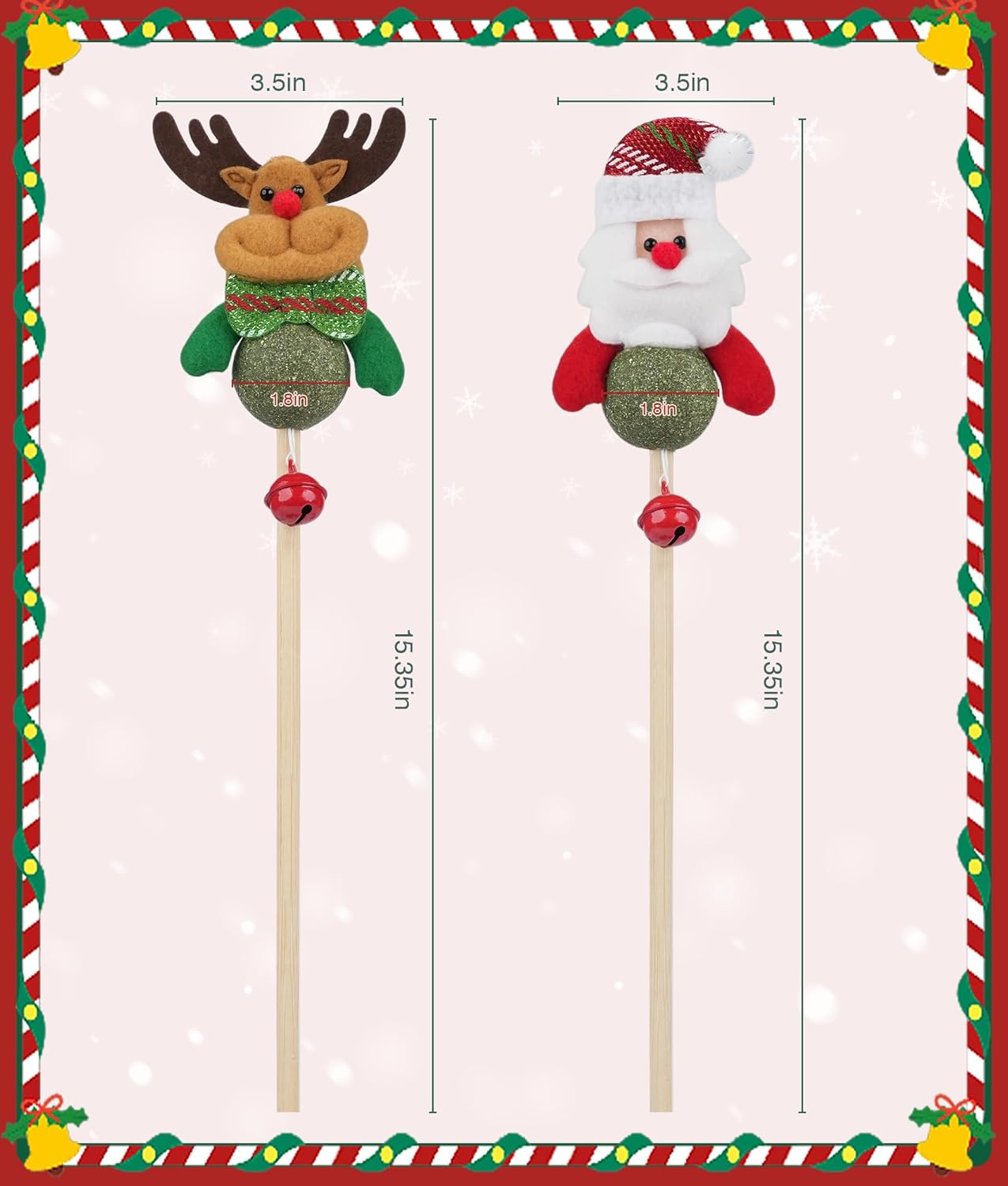Joytale 2 Pack Christmas Catnip Toys with Bell