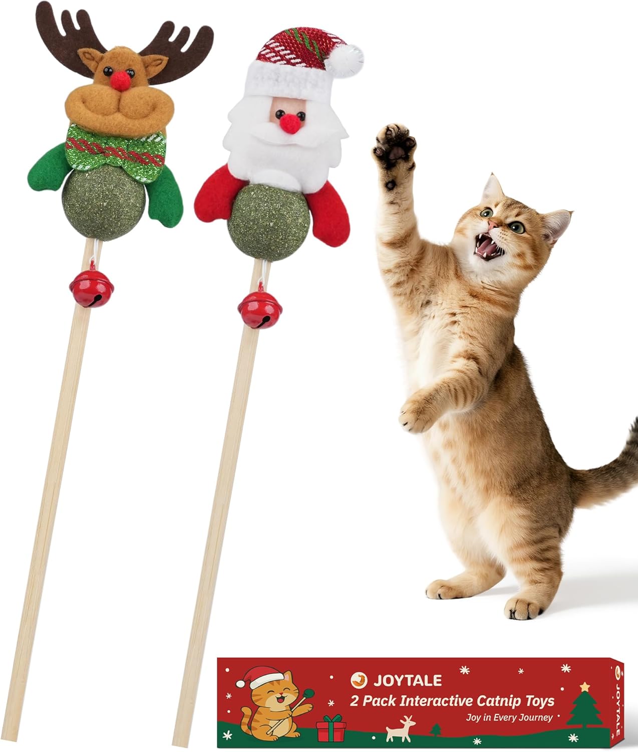 Joytale 2 Pack Christmas Catnip Toys with Bell