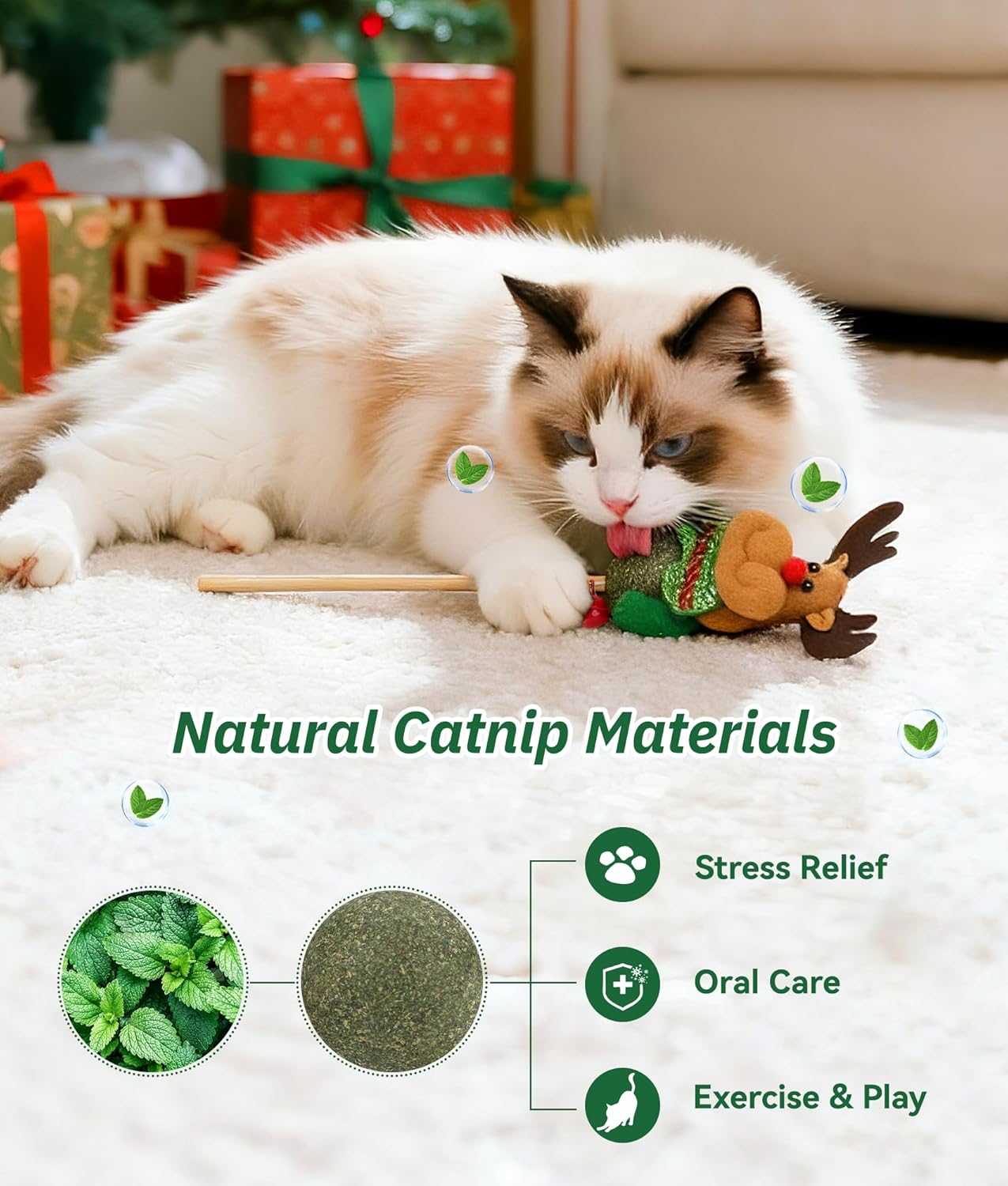 Joytale 2 Pack Christmas Catnip Toys with Bell