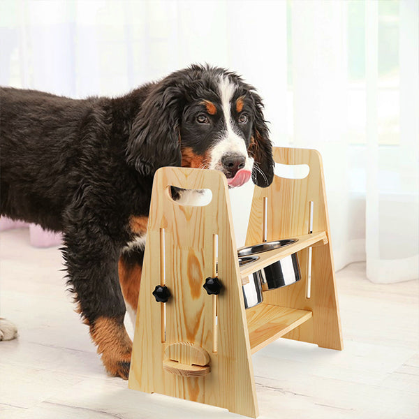 DreamyPaws™ Elevated Dog Bowl Pine Stand